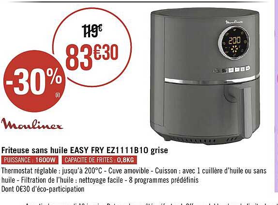 friteuse sans huile easy fry ez1111b10 grise moulinex