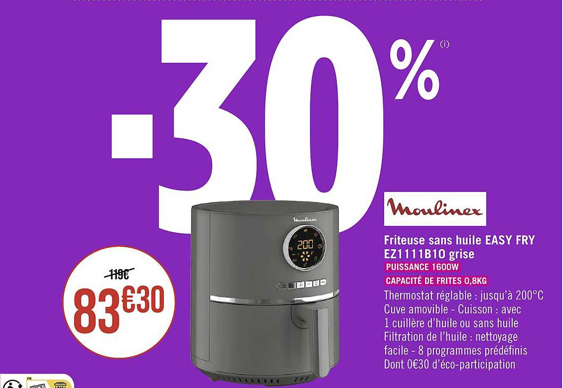 friteuse sans huile easy fry ez1111b10 grise moulinex