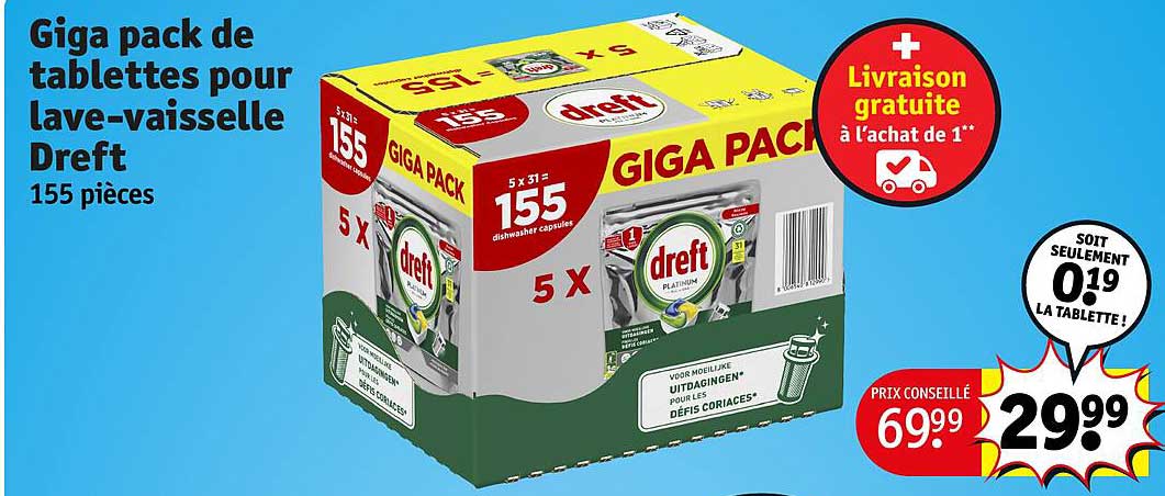 giga pack de tablettes pour lave-vaisselle dreft