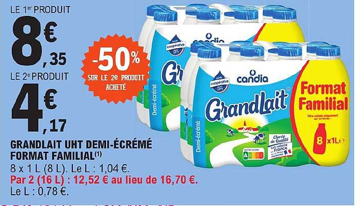 grandlait uht demi-écrémé format familial
