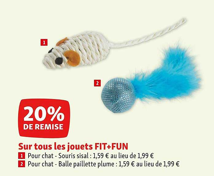 jouets fit+fun 1 pour chat - souris sisal 2 pour chat - balle paillette plume