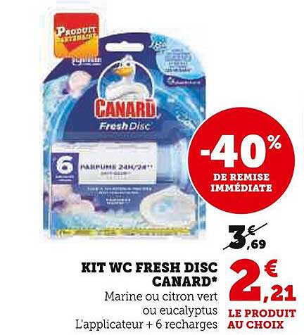 kit wc fresh disc canard marine ou citron vert ou eucalyptus l'applicateur + 6 recharges