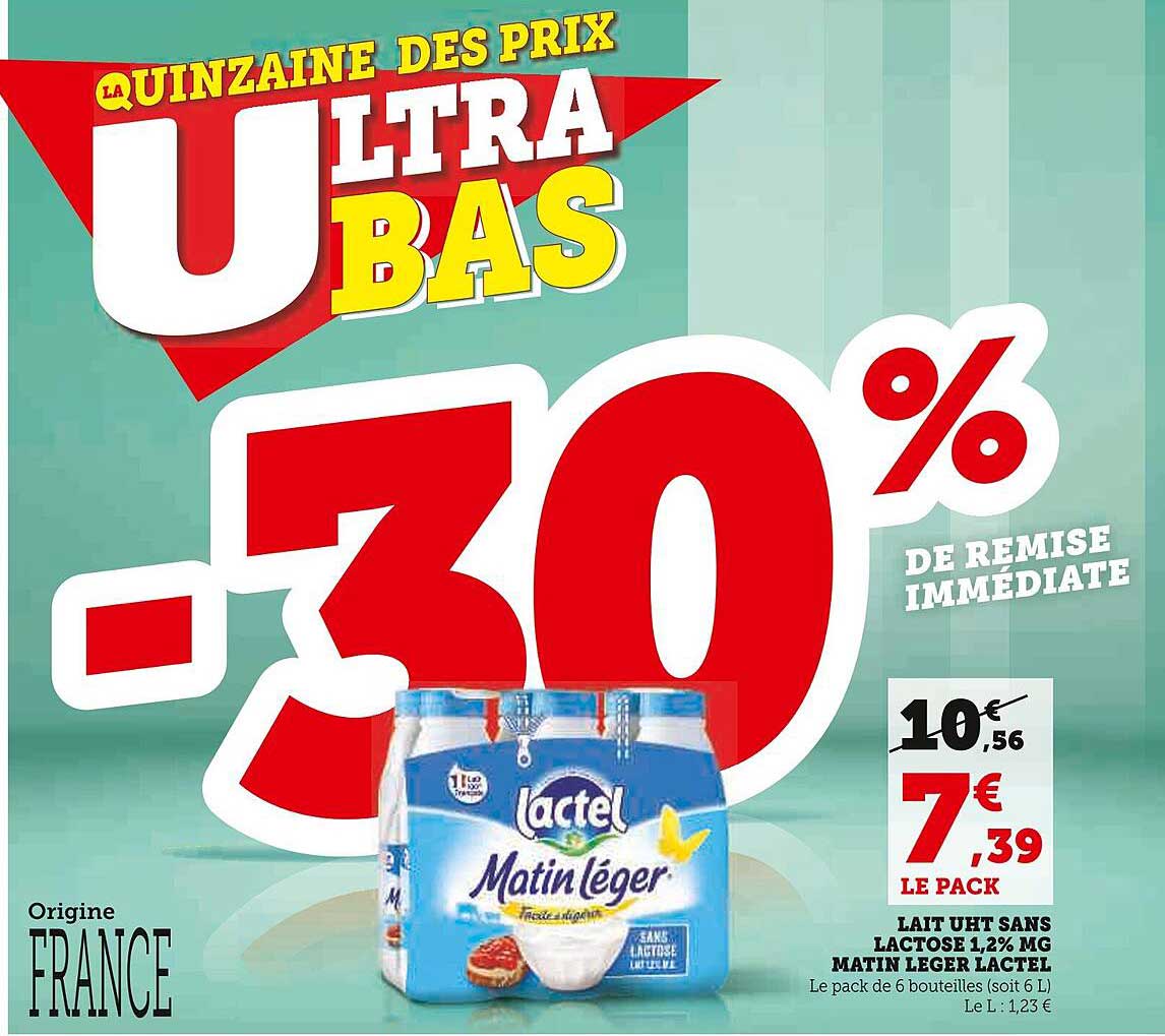 lait uht sans lactose 1,2% mg matin léger lactel