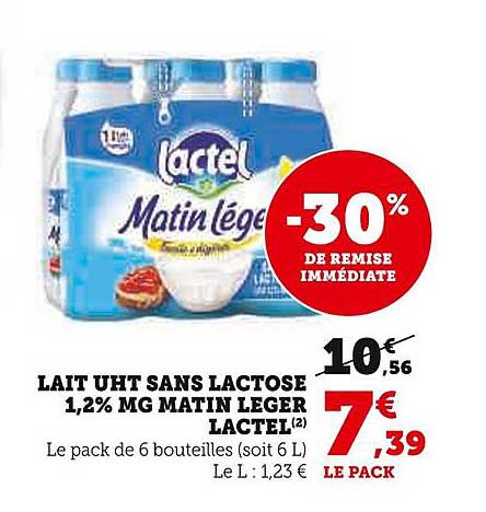 lait uht sans  lactose 1,2% mg matin léger lactel