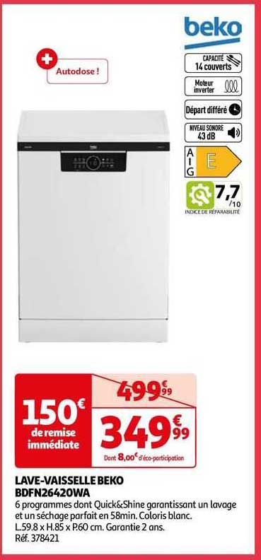 lave-vaisselle beko bdfn26420wa