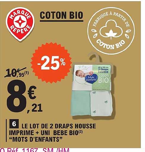 Le Lot De 2 Draps Housse Imprimé + Uni Bébé Bio "mots D'enfants"