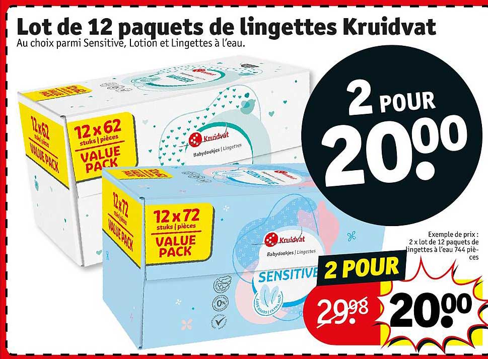 lot de 12 paquets de lingettes kruidvat