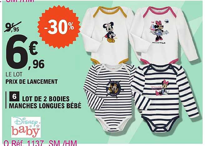 lot de 2 bodies manches longues bébé disney baby