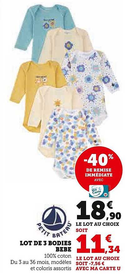 lot de 3 bodies bébé petit bateau