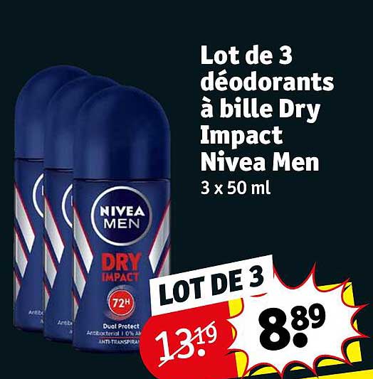 lot de 3 déodorants à bille dry impact nivea men