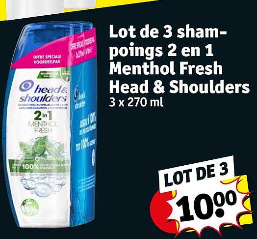 Lot De 3 Shampoings 2 En 1 Menthol Fresh Head & Shoulders