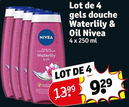 lot de 4 gels douche waterlily & oil nivea