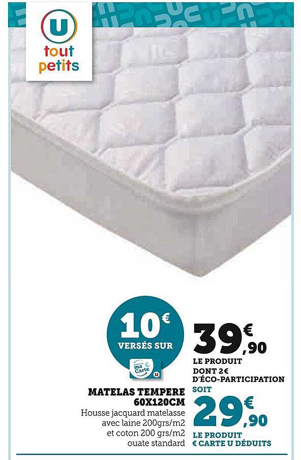 matelas tempéré 60 x 120 cm u tout petits