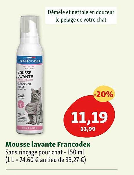 mousse lavante francodex sans rinçage pour chat
