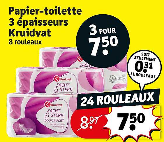 papier-toilette 3 épaisseurs kruidvat