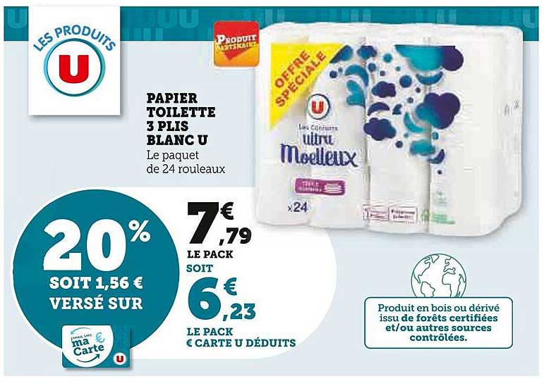 papier toilette 3 plis blanc u