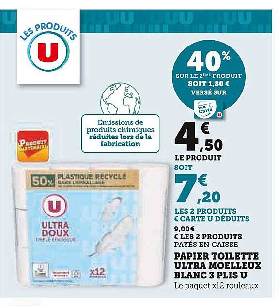 papier toilette ultra moelleux blanc 3 plis u