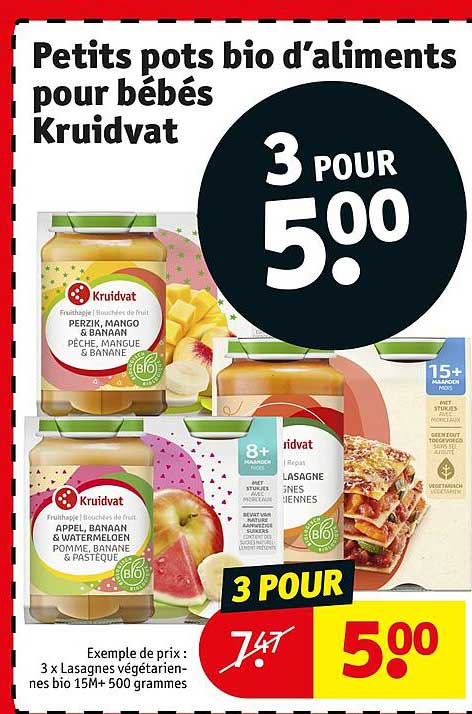 petits pots bio d'aliments pour bébés kruidvat