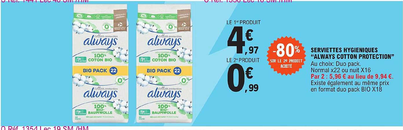 serviettes hygiéniques "always cotton protection"