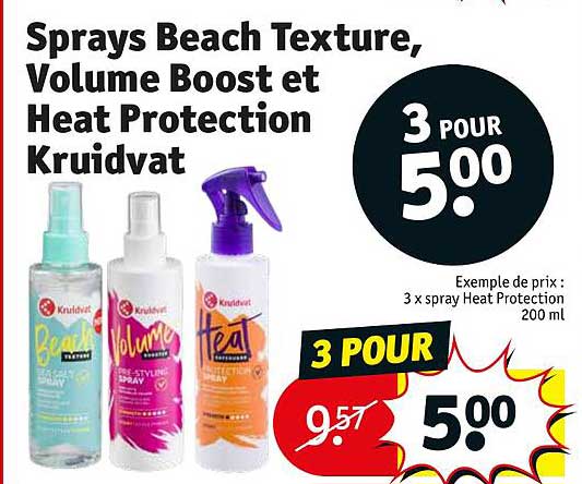 sprays beach texture, volume boost et heat protection kruidvat