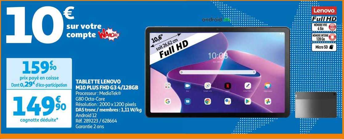 tablette lenovo m10 plus fhd g3 4/128 gb