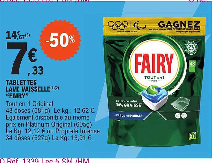 tablettes lave vaisselle "fairy"