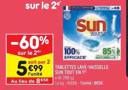 tablettes lave-vaisselle sun tout en 1