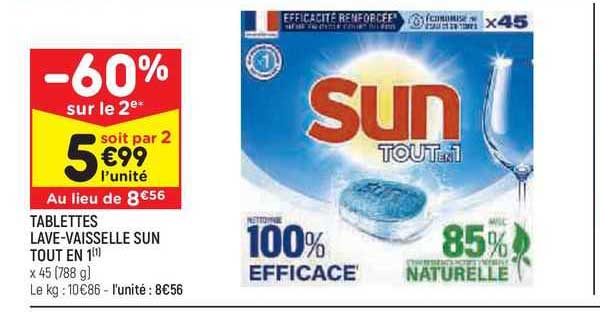tablettes lave-vaisselle sun tout en 1