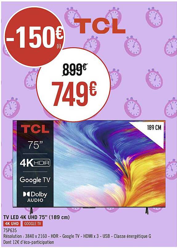 Tv Led 4k Uhd 75" (189 Cm) Tcl