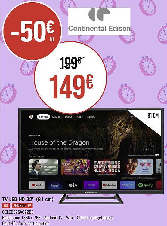 Tv Led Hd 32" (81 Cm) Continental Edison