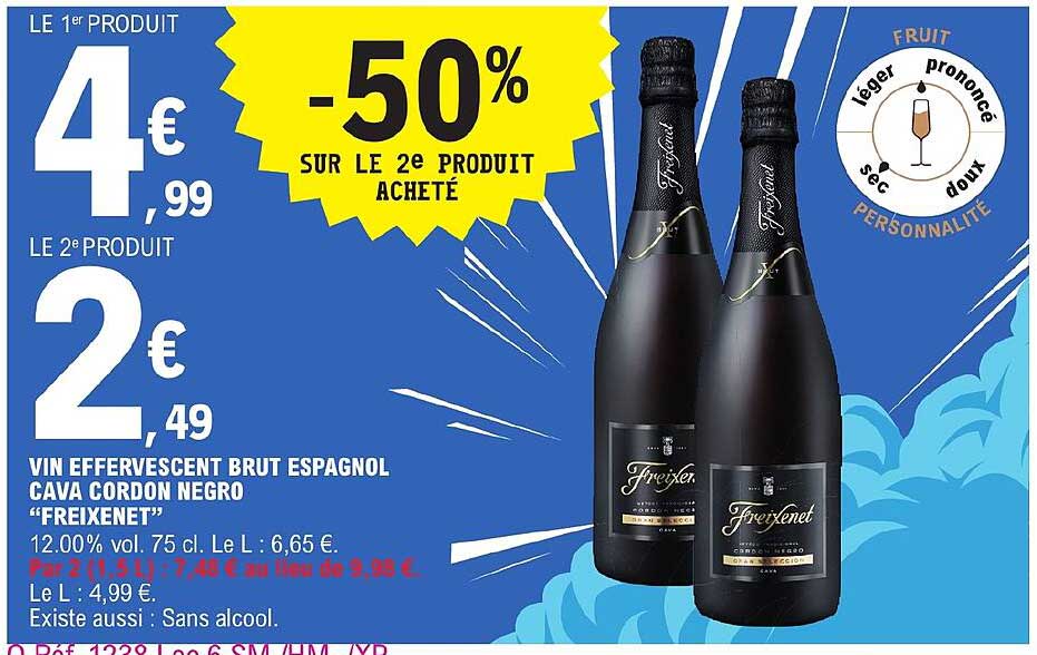 Vin Effervescent Brut Espagnol Cava Cordon Negro "freixenet"