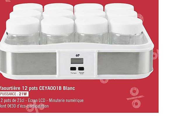 yaourtière 12 pots ceya001b blanc