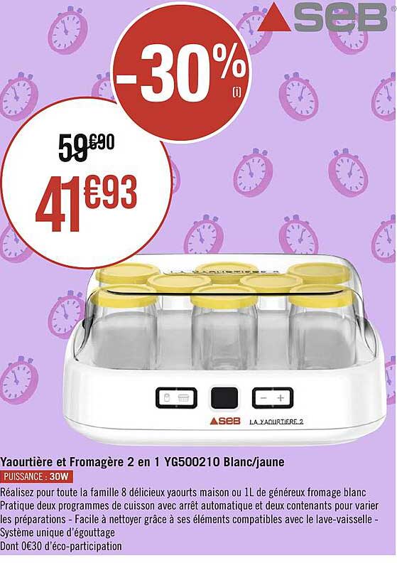 yaourtière et fromagère 2 en 1 yg500210 blanc/jaune seb