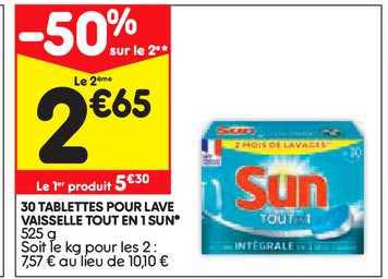 30 tablettes pour lave vaisselle tout en 1 sun