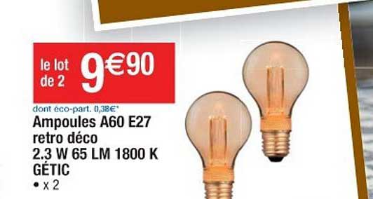 ampoules a60 e27 retro déco 2.3 w 65 lm 1800 k gétic