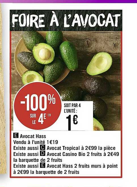 avocat hass, avocat tropical, avocat casino bio 2 fruits, avocat hass 2 fruits murs à point