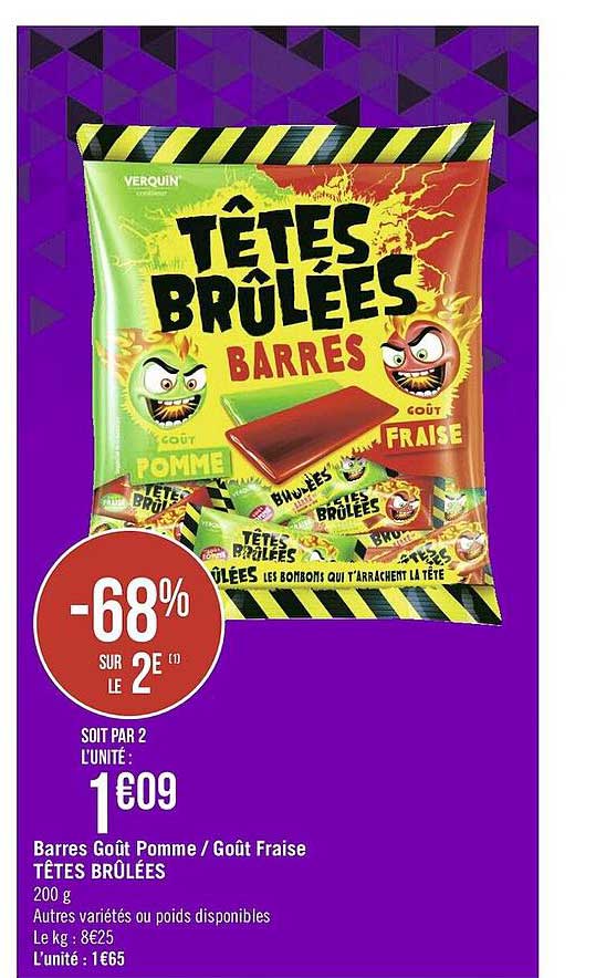 barres goût pomme - goût fraise têtes brûlées