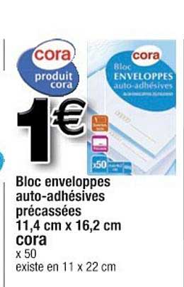 bloc enveloppes auto-adhésives précassées 11,4 cm x 16,2 cm cora
