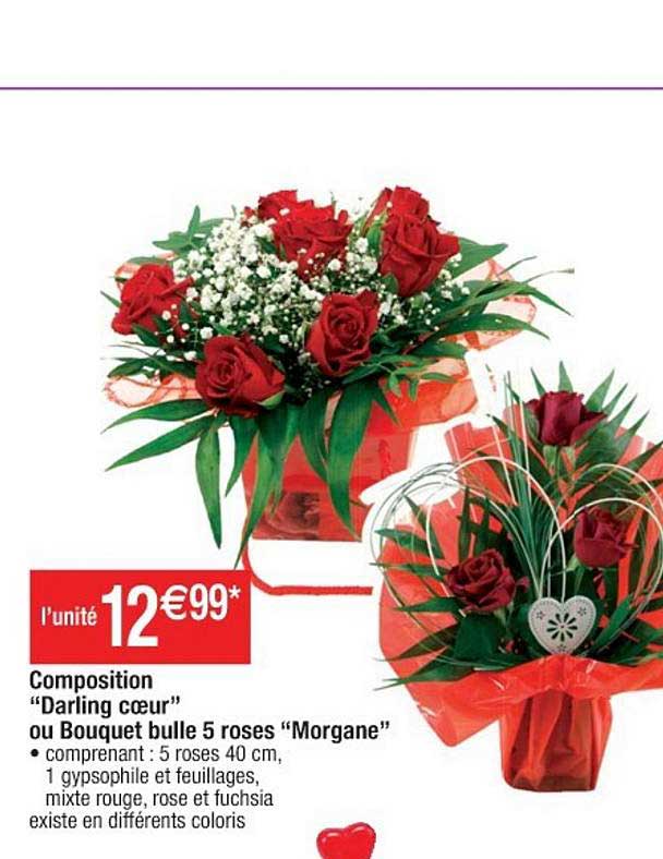 Composition "darling Cœur" Ou Bouquet Bulle 5 Roses "morgane"