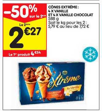 Cônes Extrême : 4x Vanille Et 4x Vanille Chocolat