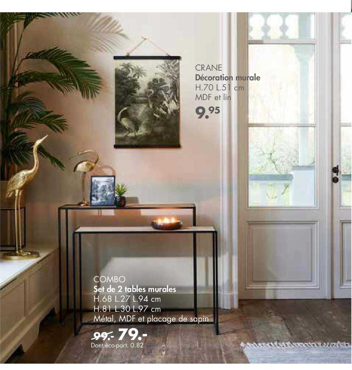 décoration murale crane, set de 2 tables murales combo