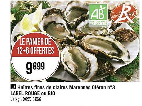 huîtres fines de claires marennes oléron n°3 label rouge ou bio