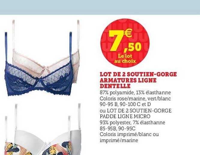 lot de 2 soutien-gorge armatures ligne dentelle