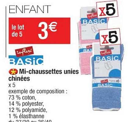 mi-chaussettes unies chinées influx basic