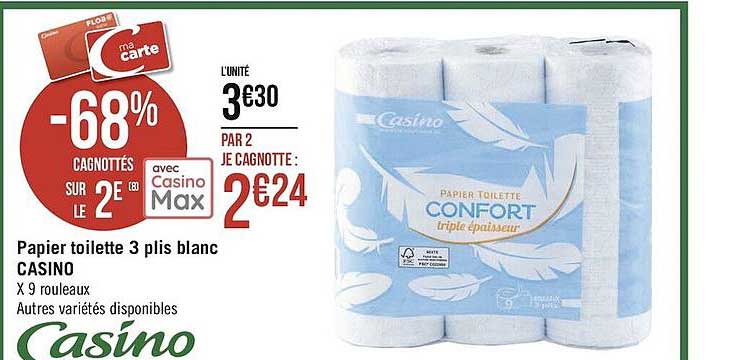 papier toilette 3 plis blanc casino