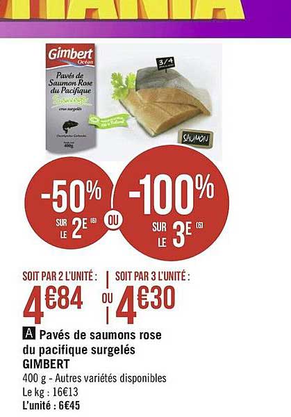 pavés de saumons rose du pacifique surgelés gimbert