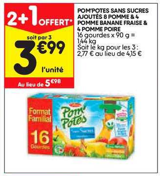 Pom'potes Sans Sucres Ajoutés 8 Pomme & 4 Pomme Banane Fraise & 4 Pomme Poire