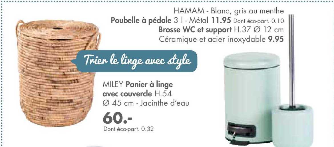 poubelle à pédale, brosse wc et support hamam , panier à linge miley