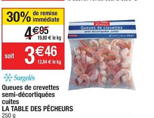 queues de crevettes semi-décortiquées cuites la table des pêcheurs