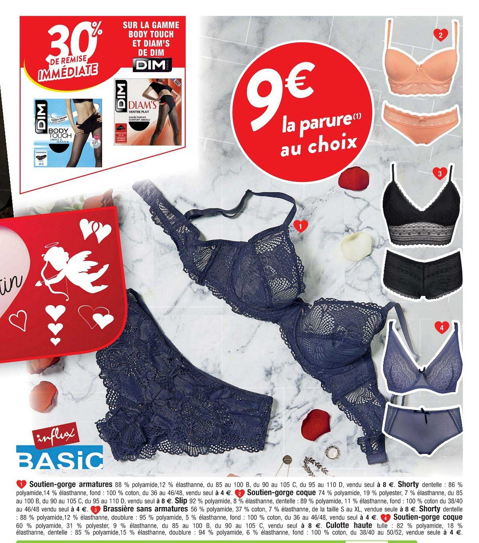 soutien-gorge armatures, soutien-gorge coque, brassière sans armatures, shorty, culotte haute influx basic